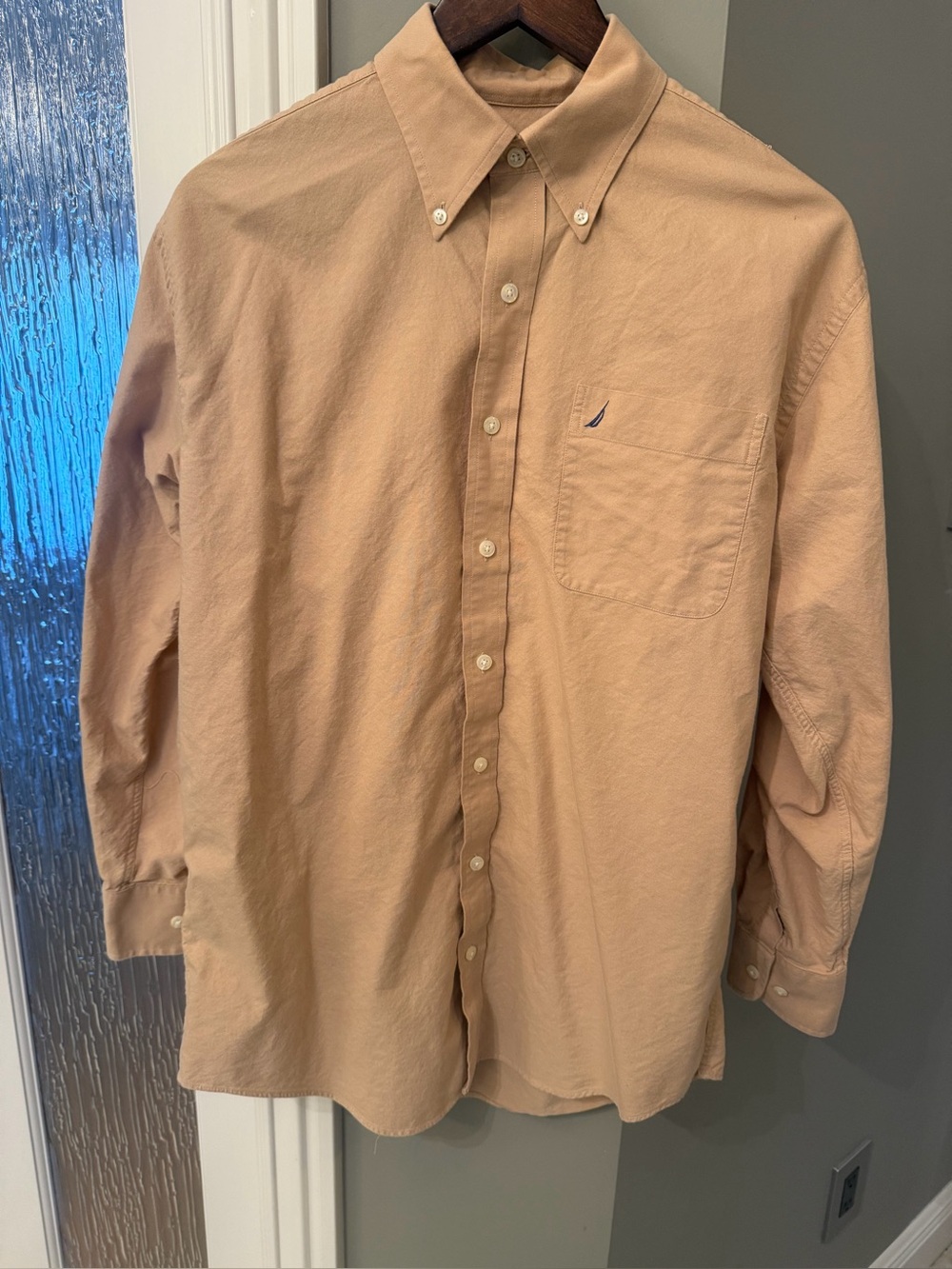 Nautica Vintage Oxford Button Down Shirt Tan Beige Long Sleeve Men’s 15.5 32/33